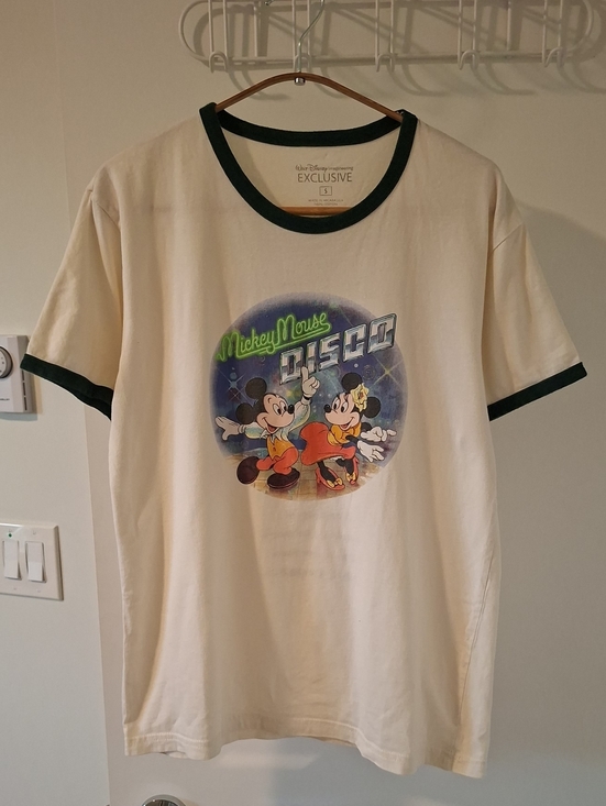 Disney Tops - Vintage Disney "Mickey Mouse Disco" 100% Cotton Beige/Green Ringer Tee (Size S)